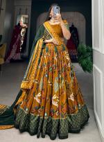 Tussar Silk Mustard Navratri Wear Floral Print Lehenga Choli